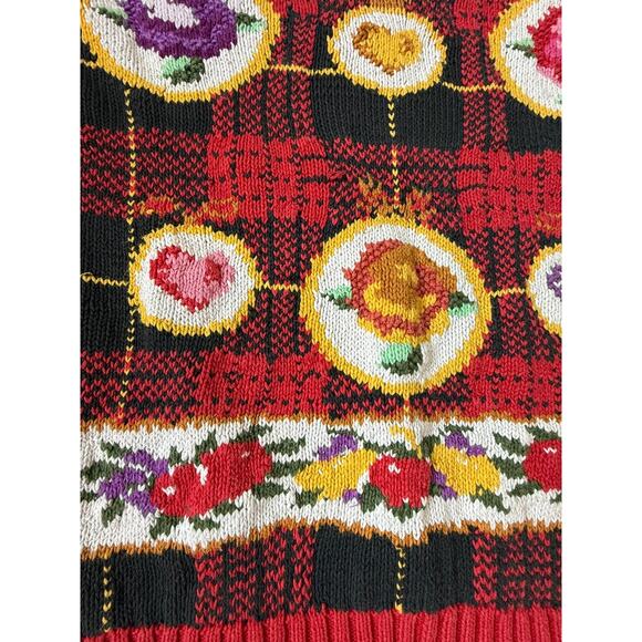 Vintage Grandma Cottage Core Plaid Floral Valentine Sweater Gucci Vibes - Picture 3 of 10